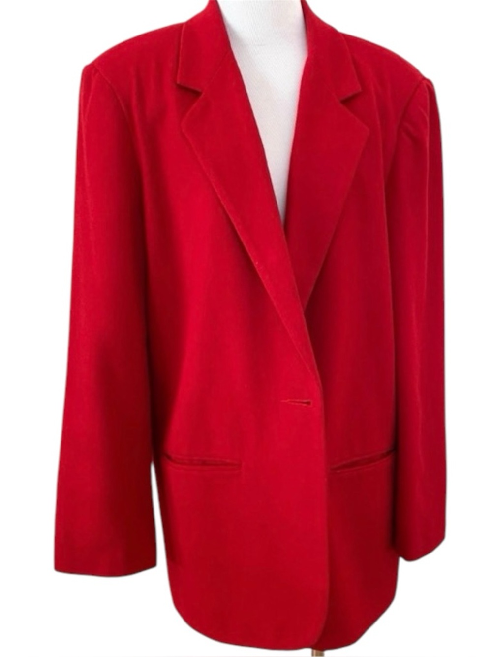 Vintage 90’s Wool Blazer Jacket Savannah Women's Red 14 Oversized Natural Fabric